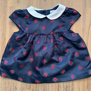 Janie and Jack Navy Dress with Red Embroidery and White Collar